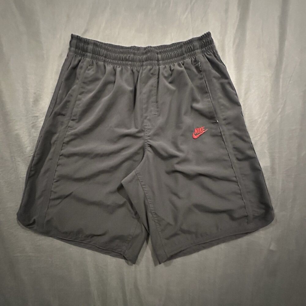 Vintage Y2K Nike Board Shorts Men’s M Gray Woven Swim Trunks Swoosh 2000s